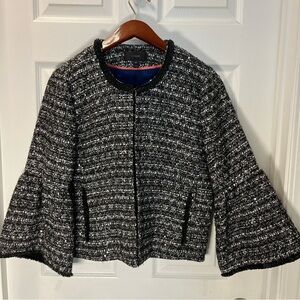 J. Crew Lady Day Black and White sequins Tweed Blazer size 12P, bell sleeves